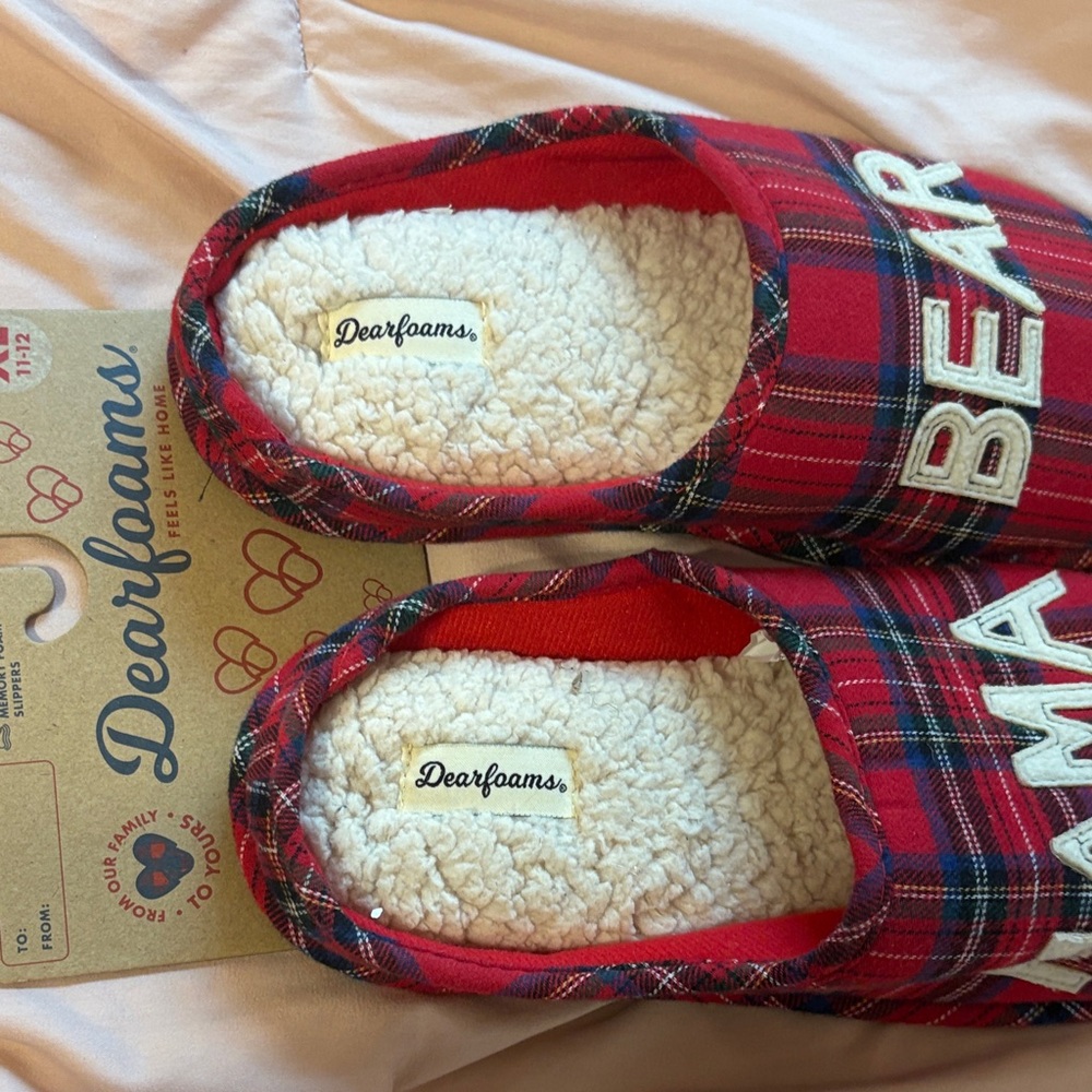 Dearfoams Red Plaid Mama Bear Slippers - Picture 7 of 11